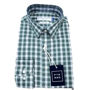Peter Manning Shirt Men Sz 3 Green Check Button Up Everyday Dress Standard Fit